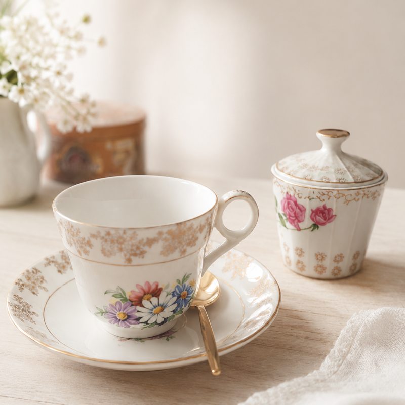Set compuesto por dúo de porcelana Grindley England y azucarero vintage , todos en perfecto estado sin detalles. Ideal para armar un pequeño servicio de té con encanto vintage inglés.