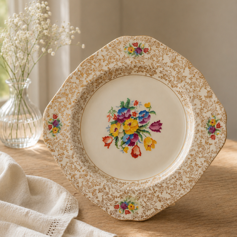 Plato galletero de loza inglesa Hollinshead & Kirkham (H&K Tunstall), Staffordshire, producido entre 1933 y 1942.