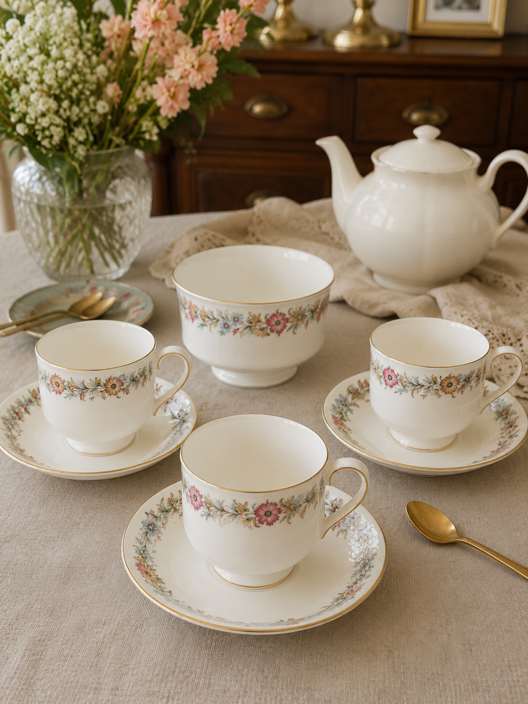 Tres Dúos de Té Porcelana Inglesa Modelo Belinda - Royal Albert / Paragon-Edición Especial Vintage