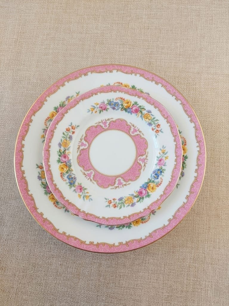 Set 10 Platos de Porcelana Inglesa Crown Staffordshire "Lyric Tunis Pink" - Imagen 5
