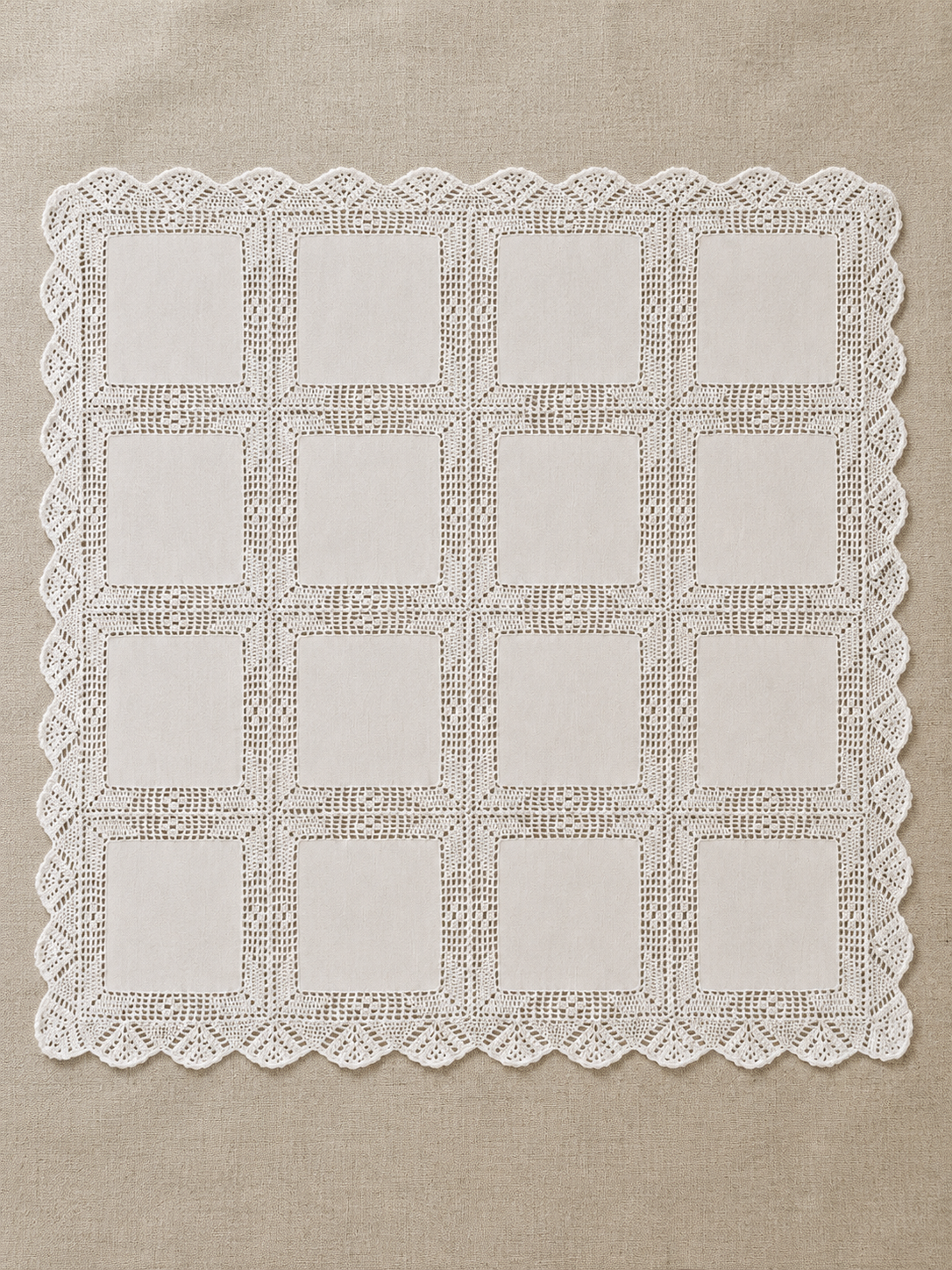 Carpeta Rectangular Vintage Europea Blanca de Cuadrantes de Hilo con Encaje de Crochet Calado. - Imagen 2