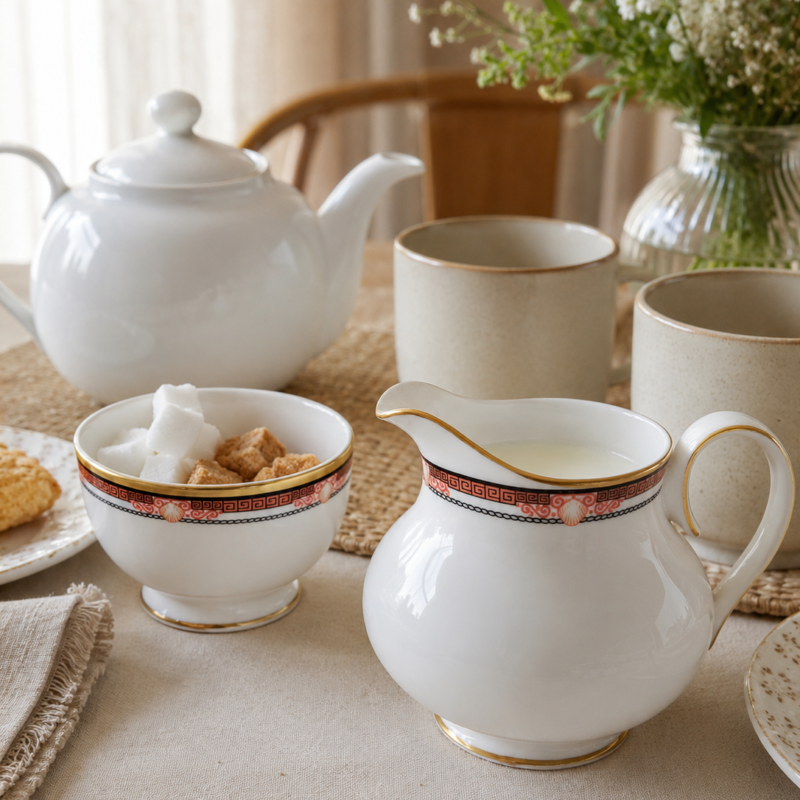 Set vintage de cremera y terronero Paragon Delphi para Debenhams en Fine Bone China inglesa, con decoración coral, negro y detalles dorados.
