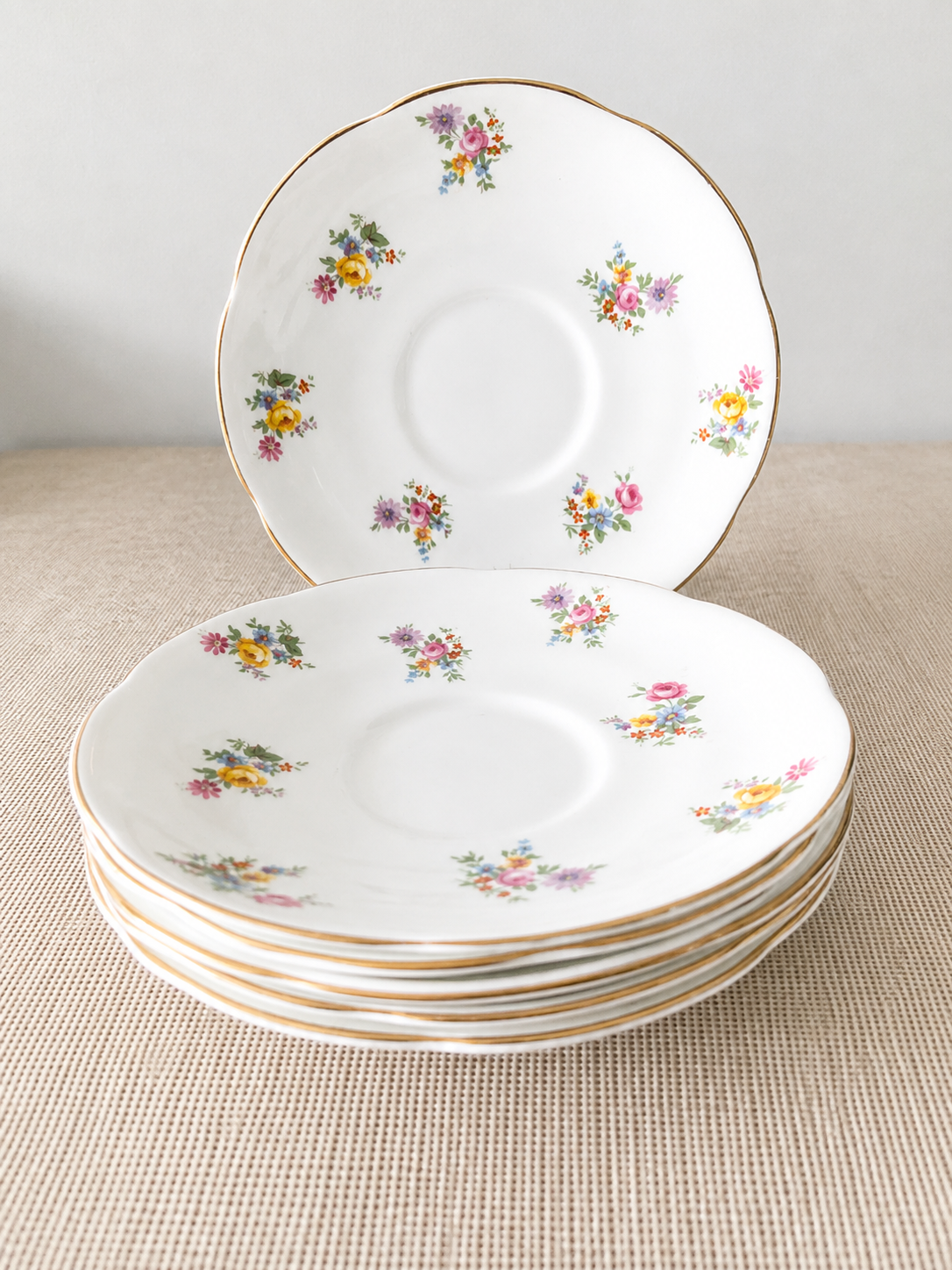 Set de 6 Platos de Té Vintage Royal Adderley "Floral" Bone China – Porcelana Inglesa - Imagen 2