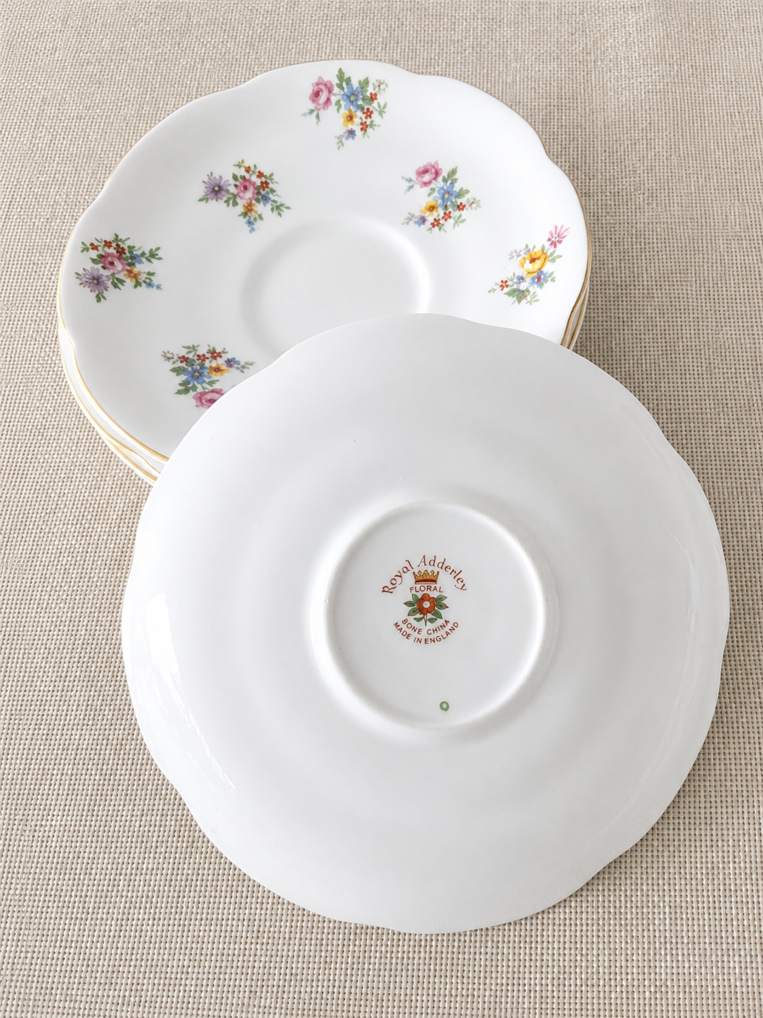 Set de 6 Platos de Té Vintage Royal Adderley "Floral" Bone China – Porcelana Inglesa - Imagen 3
